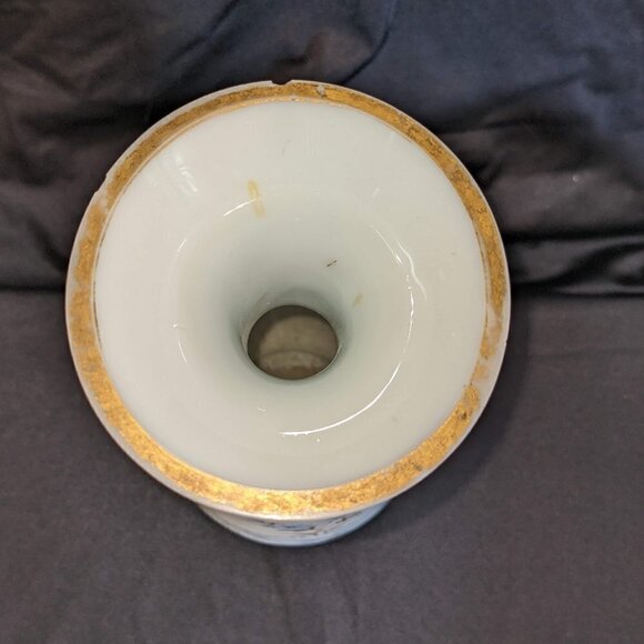 Vintage White Satin Glass Floral Vase with Gold Trim - Picture 7 of 10